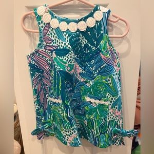 Lilly Pulitzer Girls Tropical Print Tank Dress in Teal, Green, Pink, White